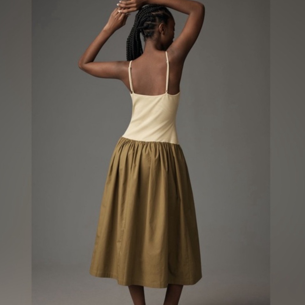 Anthropologie Maeve Sleeveless Ribbed DropWaist Poplin Twofer Midi Dress Size:XS - Picture 3 of 10